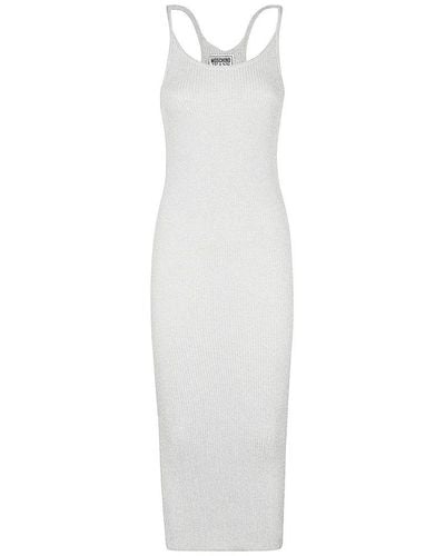 Moschino Jeans Glittery Ribbed Straight Hem Midi Dress - White