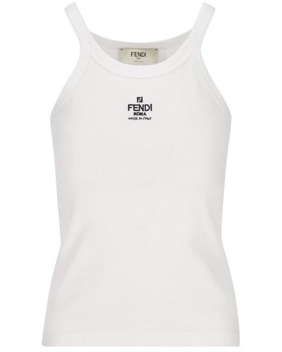 Fendi Logo Embroidered Knitted Tank Top - White