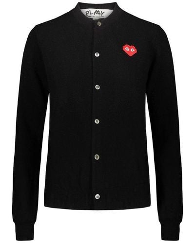 COMME DES GARÇONS PLAY Comme Des Garçons Play Black Cardigan With Red Pixelated Heart Clothing