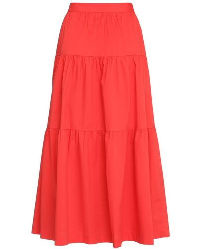 STAUD Sea Cotton Midi Skirt - Red