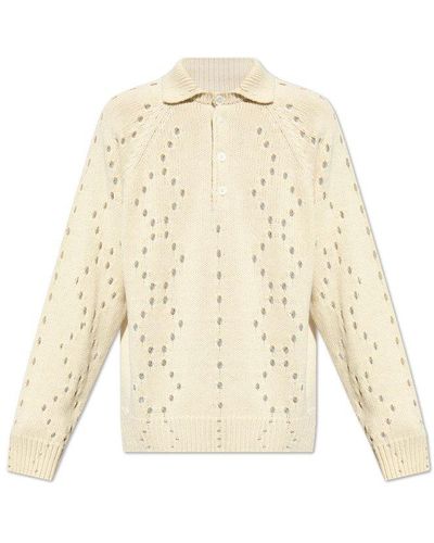 Givenchy Openwork Sweater With Collar, - Natural