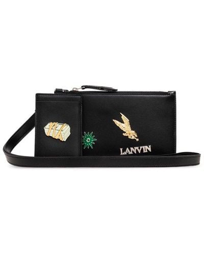 Lanvin X Future Logo Embellished Zipped Clutch Bag - Black