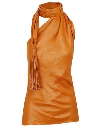 Bottega Veneta Tassel-embellished Fluid Twill Top - Orange
