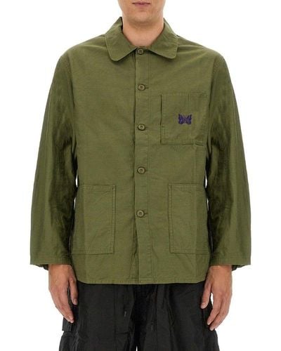 Needles Logo Embroidered Buttoned Shirt - Green