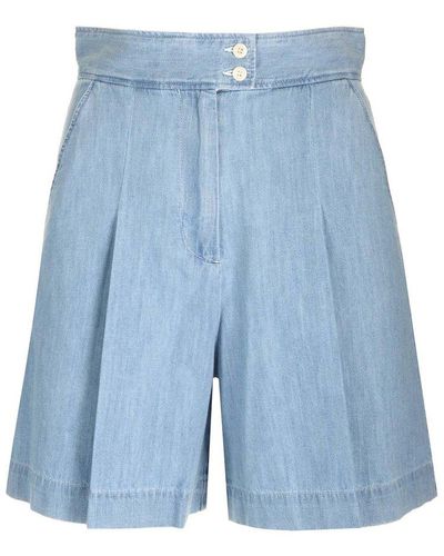 A.P.C. Pleated Denim Shorts - Blue
