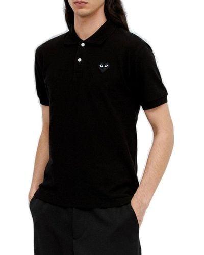COMME DES GARÇONS PLAY Logo-appliqué Short-sleeved Polo Shirt - Black