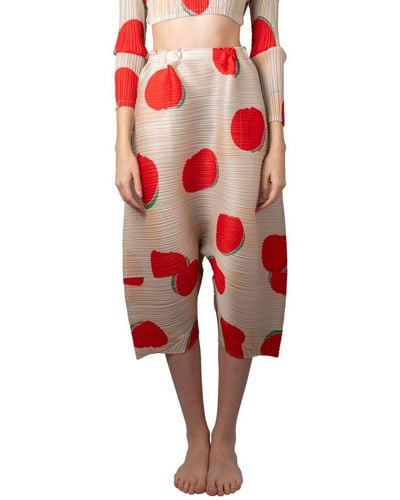 Pleats Please Issey Miyake Bean Dots High-waist Drop-crotch Trousers - Red