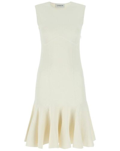 Lanvin Sleeveless Crewneck Knitted Flared Dress - White