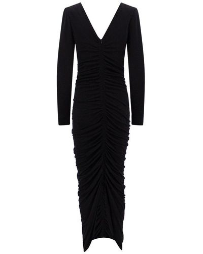 Givenchy V-neck Evening Ruched Dress - Black