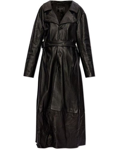 Balenciaga Belted Leather Coat - Black