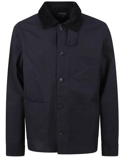 A.P.C. Gabriel Long-sleeved Buttoned Jacket - Blue