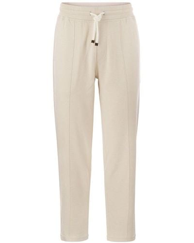 Brunello Cucinelli Techno Cotton Fleece Trousers With Crête - Natural