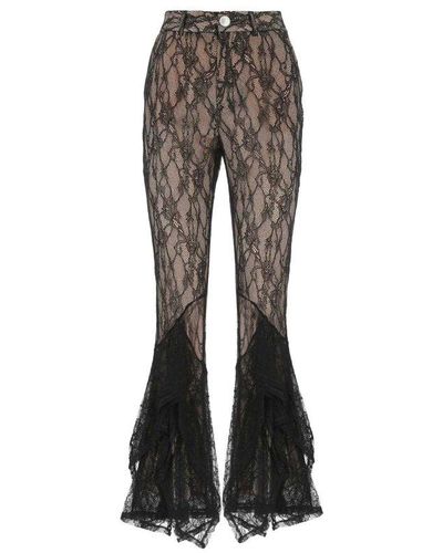 Koche Lace Embroidered Flared Trousers - Black