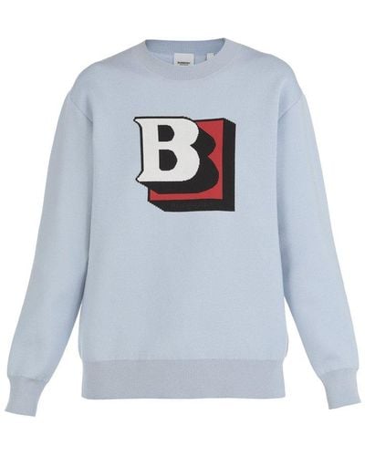 Burberry Logo Printed Crewneck Sweatshirt - Grey