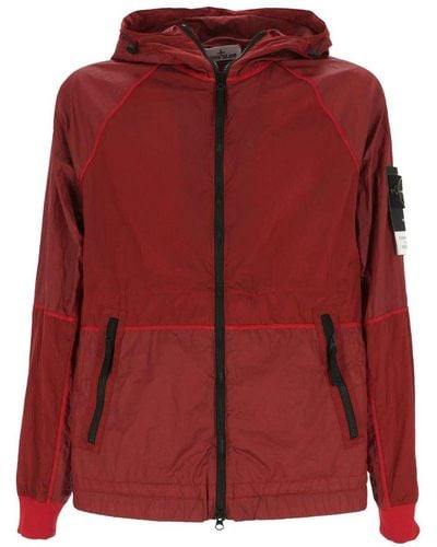 Stone Island Zip Up Hooded Jacket - Red