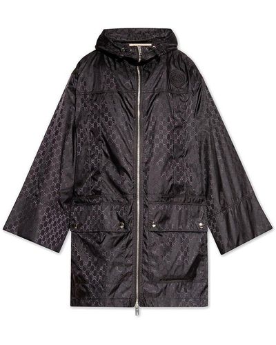 Gucci GG Jacquard Hooded Coat - Black