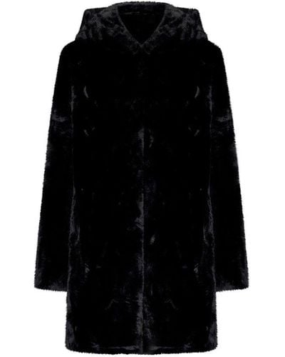 DKNY Hooded Faux-fur Coat - Black