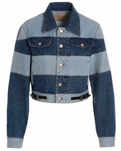 ANDERSSON BELL Mahina Patchwork-striped Cropped Denim Jacket - Blue
