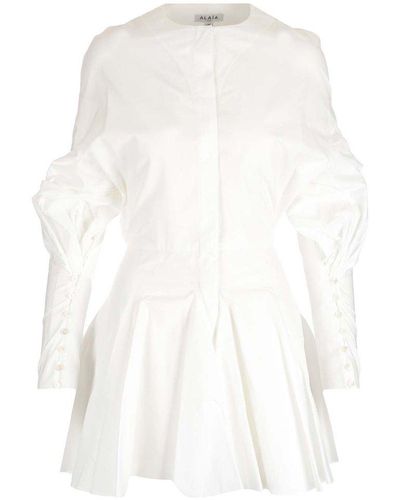 Alaïa Curved Seam Detailed Skater Mini Dress - White