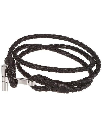 Tom Ford T-shaped Toggle Braided Leather Bracelet - Black