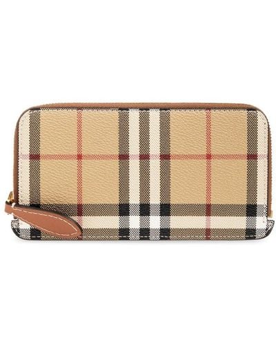 Burberry Checked All-around Zip-up Wallet - Natural