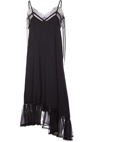 Dries Van Noten Lace-detail Asymmetric Sleeveless Midi Dress - Black