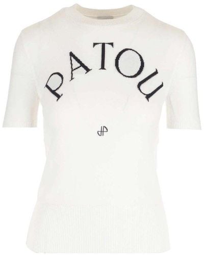 Patou Logo Embroidered Knitted Top - White