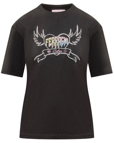 Chiara Ferragni Punk Logo Embellished Crewneck T-shirt - Black