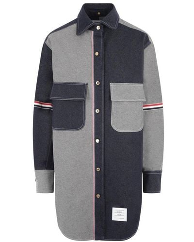 Thom Browne Thom Brown Contrasted Buttined Shirt Dress - Gray