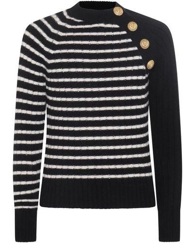 Balmain Black And White Wool Blend Sweater
