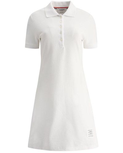 Thom Browne Pique Flared Short-sleeved Tennis Dress - White