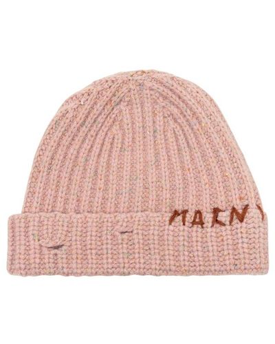 Marni Logo Embroidered Ribbed Beanie - Pink