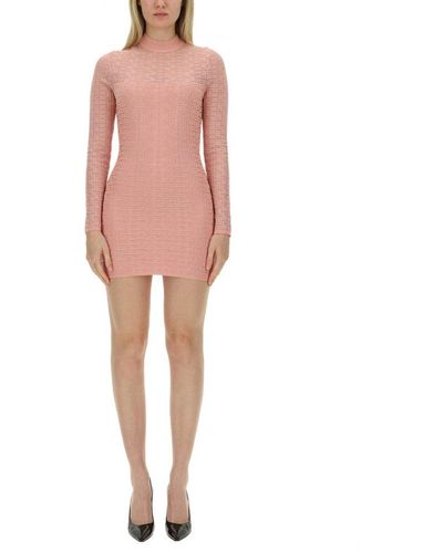 Balmain Long-sleeved Crewneck Dress - Pink