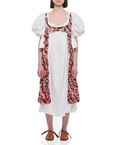 Chopova Lowena Layered Effect Puff Sleeved Midi Dress - White
