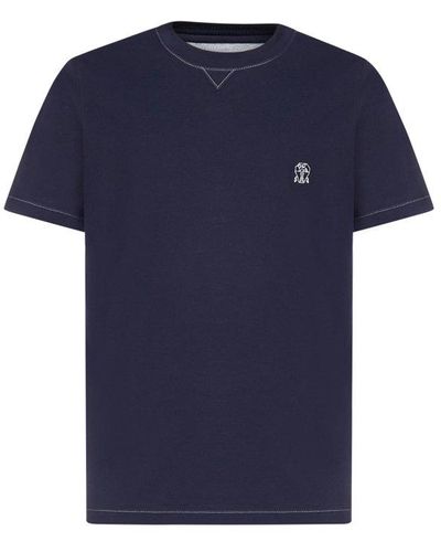 Brunello Cucinelli Logo Cotton T-shirt - Blue