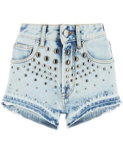 Alessandra Rich Studded Denim Shorts - Blue