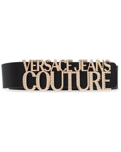 Versace Logo Embellished Buckle Belt - White