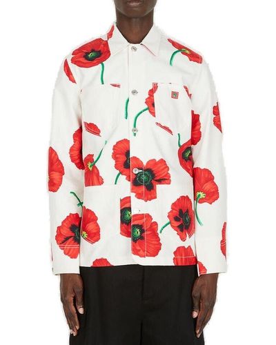 KENZO Floral Printed Buttoned Overshirt - Red