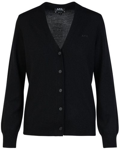 A.P.C. Logo Embroidered Knit Cardigan - Black