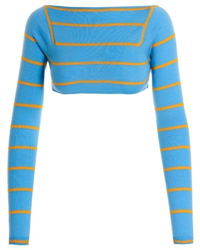 Emilio Pucci Striped Long-sleeved Cropped Top - Blue
