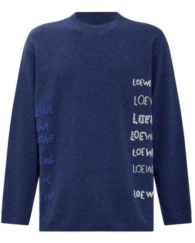 Loewe Logo Embroidered Knit Jumper - Blue