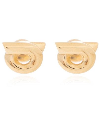 Ferragamo Earrings With Logo, - Metallic