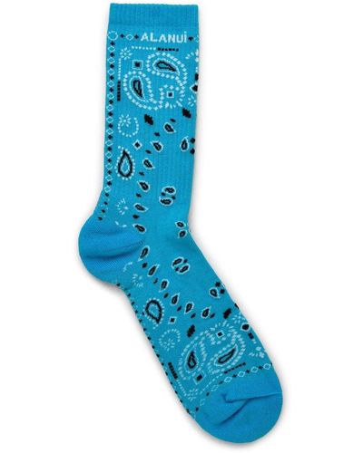 Alanui Bandana-printed Ribbed Edge Socks - Blue