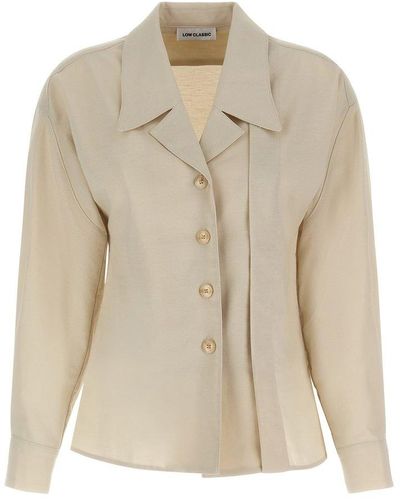 Low Classic Buttoned Blazer Overshirt Jacket - Natural