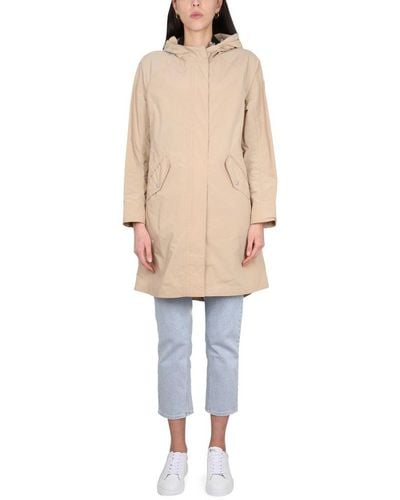 Woolrich Long-sleeved Hooded Mid-length Coat - Natural