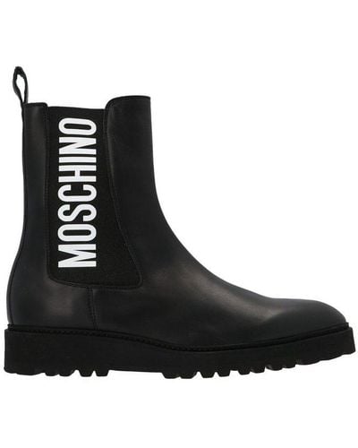Moschino Logo Printed Boots - Black