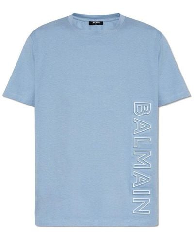 Balmain T-shirt With Logo, - Blue