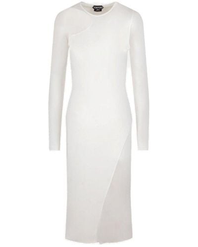 Tom Ford Semi-sheer Asymmetric Midi Dress - White