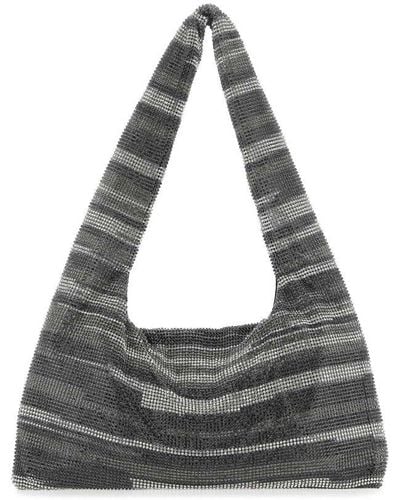 Kara Armpit Embellished Mesh Tote Bag - Gray