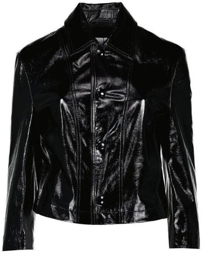 Ami Paris Buttoned Leather Jacket - Black